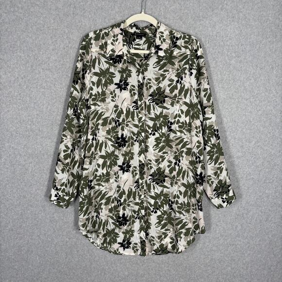 New Directions Tunic Shirt Medium Green Floral Side Snaps Flowy Resort Cruise - Picture 1 of 12